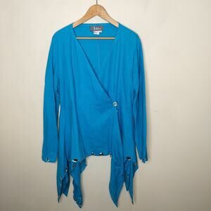 Takka Linen Draped Wrap Jacket Jewel Embellished Flare Sleeve
